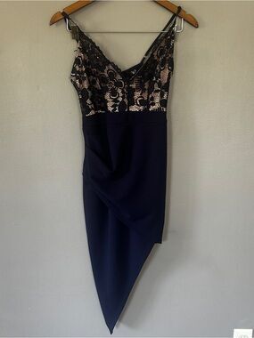 Windsor Navy Blue Lace Asymmetrical Cocktail Dress Small